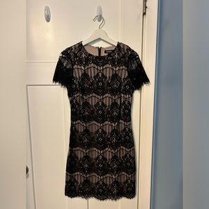 Kensie black lace shift dress with nude underlay